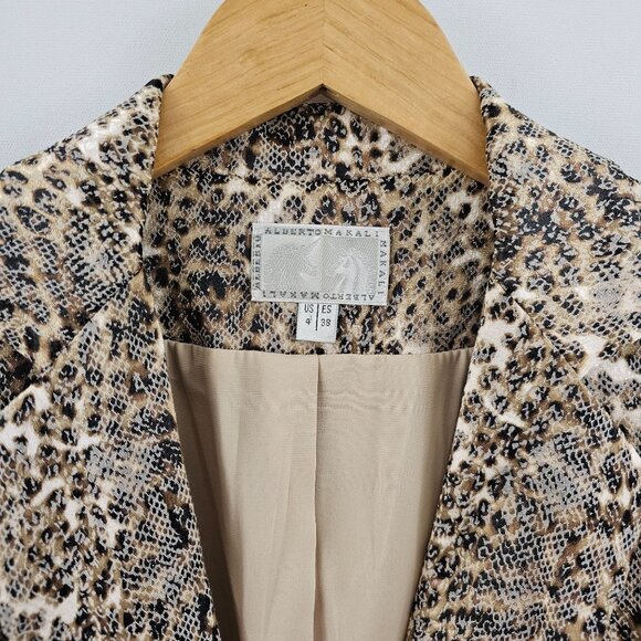 Alberto Makali Blazer Leopard Print Jacket Size 4 Button Front Ruched 3/4 Sleeve - Picture 9 of 14